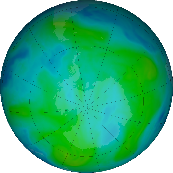 Antarctic ozone map for 09 January 2019